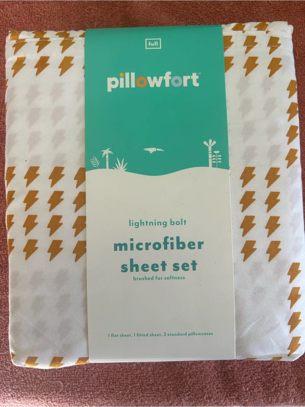 Pillowfort White Microfiber Sheet Set with Gold Lightning Bolt Print